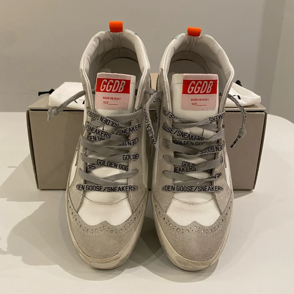 Golden Goose Mid Star Sneaker in White/Ice/Turquoise sz 38 New in Box - Picture 9 of 14